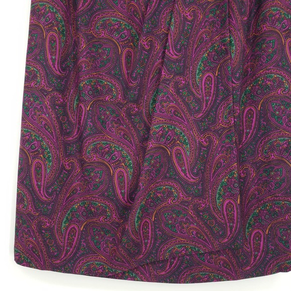 Carlisle Paisley Pencil Skirt 10 Vintage Wrap Pleated Silk Wool Work Purple - Picture 5 of 7